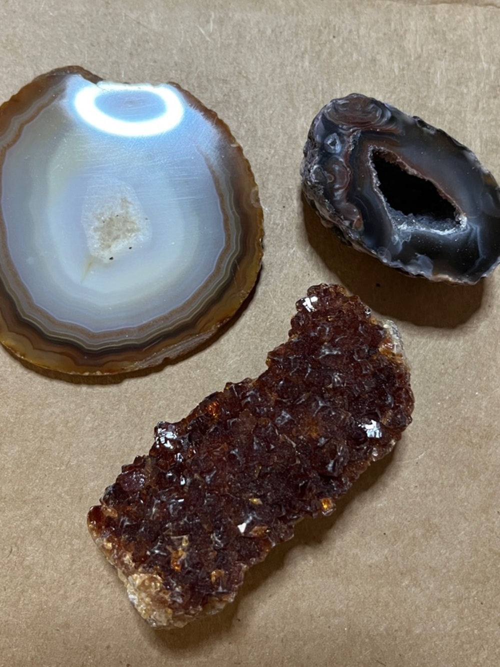 Natural Agate & Citrine Geode Trio - Brown, Gray, White